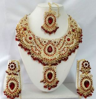 Indian Bollywood Style Kundan Diamante Necklace Set Fashion Jewelry 