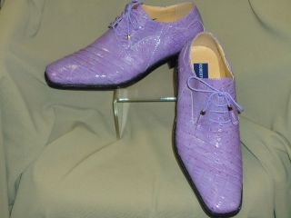 Mens Shiny Lavender Pleated Croco Embossed Dress Shoes Roberto 