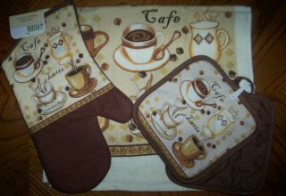 CAFE LATTE COFFEE CUPS * CHOOSE Kitchen Terry Towel, Potholder Set or 