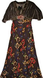 Jenny Packham Silk / Velour Floral Maxi Dress with Beaded Belt Sz 14