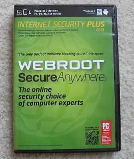 Webroot Internet Security Plus 2013 Protects 3 devices for PC, Mac or 
