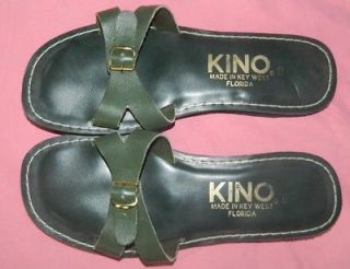 KINO green leather flip flop sandals size 8 made in Key West USA