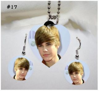 JUSTIN BIEBER Photo Charm Heart Necklace & Earring Set #17