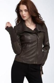 NWT Authentic Mackage Nella Lambskin Leather Jacket Gunmetal w/Knit 