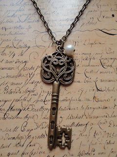 Alice Wonderland Vintage Bronze Large Key Necklace 20