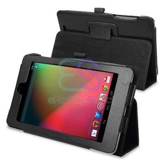 Black PU Folio With Stand Leather Skin Case Cover For Google Nexus 7 