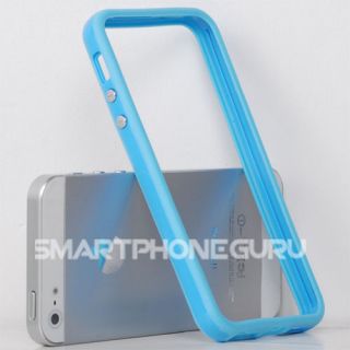 iPhone 5 5G Baby Blue Solid w/ Buttons Bumper Soft Case Silicon Cover 
