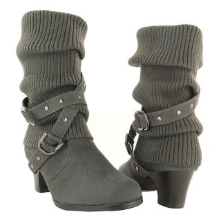   Mid Calf Faux Suede Knitted Fabric High Heel Boots Gray Kids Sz 9 4
