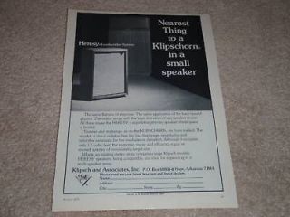 Klipsch Klipschorn, Heresy Speaker Ad, 1975,RARE!