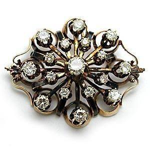 Antique Estate Diamond Cluster Brooch Pin Pendant Solid 15K Gold 