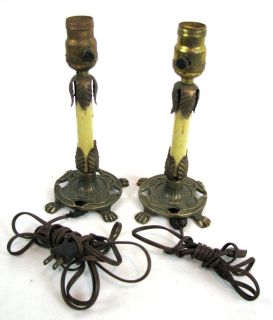 PAIR of Vintage Cast Iron Claw Foot Art Deco Candle Table Lamps