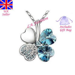 LA Fashion   Four Leaf Clover Pendant Necklace In Turquoise   With 