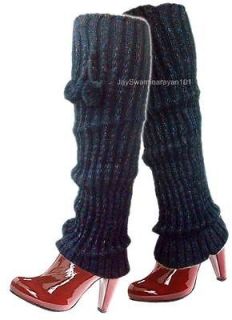 Winter Leg Warmers Knitted Soft Stretchy Black Multi Color Sparkles 