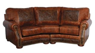 Cameron Ranch Curved 100% Leather Sofa Made in USA