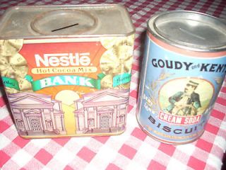   cocoa & Goudy and Kemts biscuit soda piggy banks advertising tins