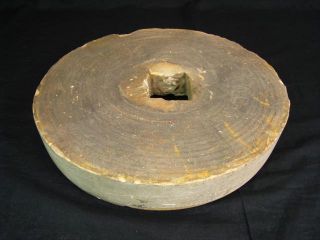   Primitive Stone Grinding Wheel w/Square Hole Tool Garden Country Decor