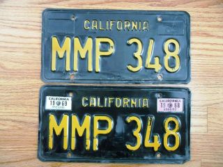 CA Black License Plate Set California DMV YOM 1963 1964 1965 1966 1967 