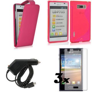 Pink Leather Case Cover+Charger For. LG Optimus L7 P705 SPLENDOR US730 