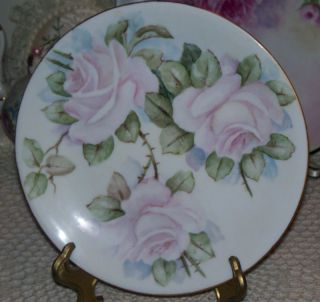 Antique D&C Limoges France 81/2 Hand Painted Pink Roses Plate 8