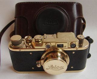 Leica II D Regular D.R.P. copy gold in leather case (FED Zorki copy)