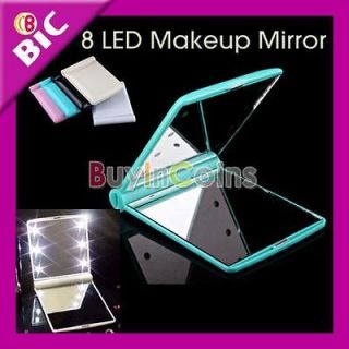 Pocket 8 LED Light Compact Mirror Makeup Woman Girl Cosmetic Handbag 