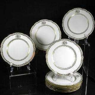 Antique Haviland Limoges Elegant Gold White Luncheon Plates Monogram 