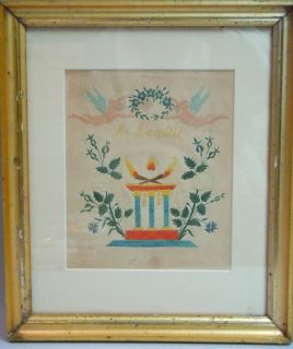 Pinprick and Watercolor Memorial for A Lamilie   Mid 1800s
