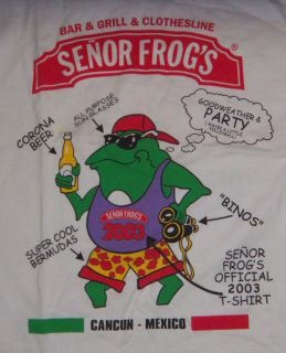 Souvenir Senor Frogs 2003 Official Party T Shirt Cancun Mexico Size XL