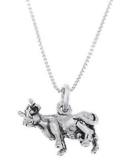 STERLING SILVER LIVESTOCK COW CHARM WITH BOX CHAIN NECKLACE