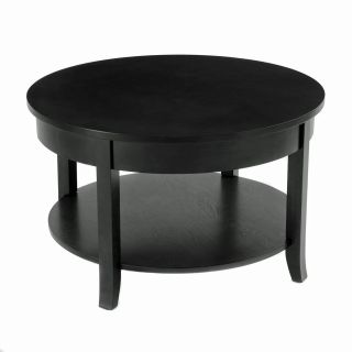   Collection 30 Round Black Coffee Table with Lower Shelf Living Room