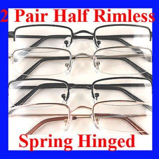 Pair READING GLASSES +1.75 Half Rimless Spring Hinged