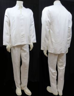 Mens MOJITO COLLECTION linen 2 pc suit white long sleeve shirt 
