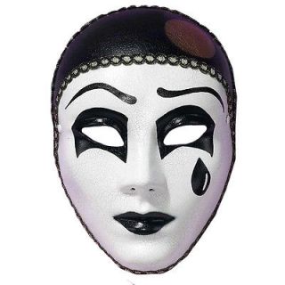 Black White Pierrot Sad Clown Mime Masquerade Costume Mask Adult