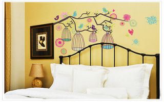 Mediterranean Style Happy Color Birdcage&Flower Tree Nursery Wall 