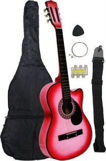 NEW Beginners PINK Cutaway Acoustic Guitar+GIGBAG+STRAP+TUNER+LESSON 