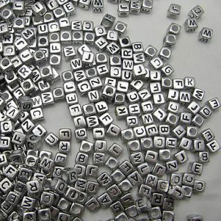   /10g 6mm silver cube Acrylic individual letter alphabet beads bsb3