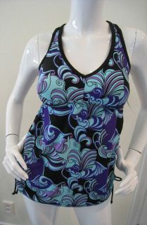 Liz Lange Maternity Swimsuit Tankini Top Aqua Purple Racer Back S XL 