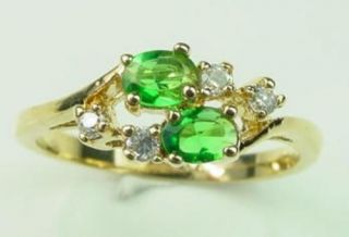 New 24KT Gold Overlay Emerald Green CZ Ring   Sizes 5 12 Lifetime 