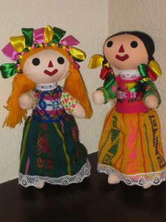 Handmade New Two Mexican Dressed Girl Dolls Beautifully Sewn 