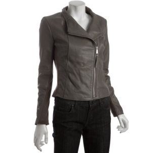 MICHAEL by Michael Kors Taupe/Grey Leather Motorcycle Zip jacket w 