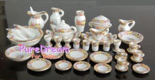 12 Dollhouse Miniature Dining Ware Porcelain Tea Set Dish Cup Plate 