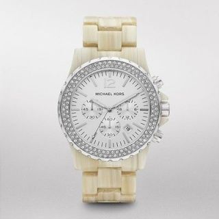 NEW Michael Kors White Horn Oversized Chronograph Glitz Watch MK5598 $ 