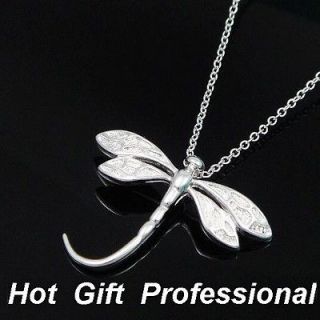 Charm Fashion Dragonfly insects Necklace 925sterling silver 18 N013 