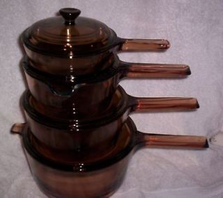   VISIONS AMBER COOKWARE VISION WARE GLASS POTS PANS OVEN MICROWAVE