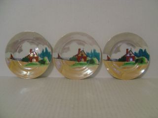 VINTAGE SET OF THREE CHILDRENS TEA SET PLATES HOUSE AND SHIP MADE IN 