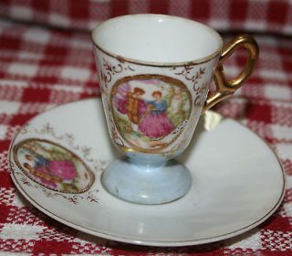 Vintage Made in Japan Demitasse Cup & Saucer Victorian Romance Couple 