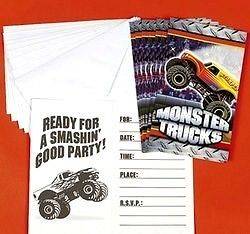 Lot of 16 MONSTER TRUCK PARTY Boys Birthday Invitations Invites with 