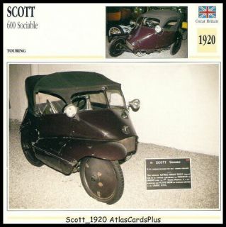 Motorcycle Pic Card 1920 Scott sidecar 3 wheel car/bike