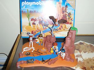 VINTAGE PLAYMOBIL 4130 WILD WEST GOLD PANNING SET INDIAN CAMP BOXED 