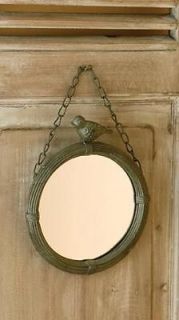 Small 6.5 Vintage French Country Farmhouse Hanging Bird Mirror